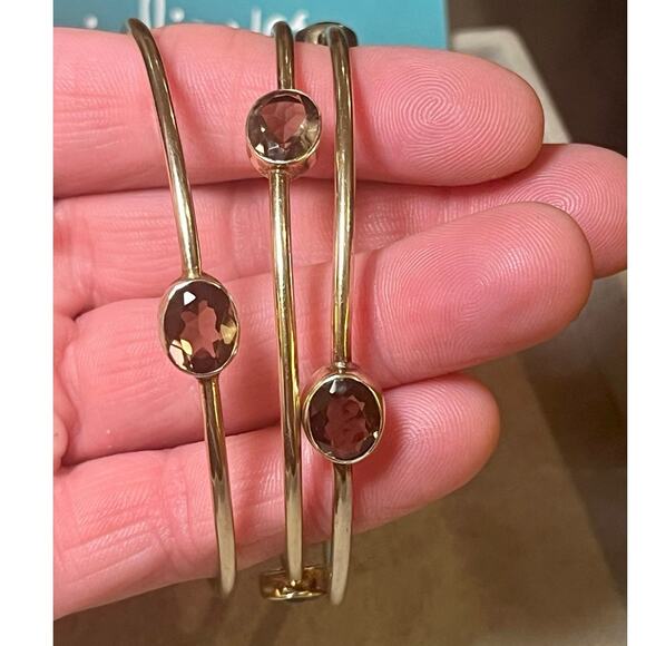 Julie Vos Gold Bangle Bracelet Medium Set of 3 Brown Stone Jewelry Stack boho - Picture 4 of 10